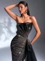 SD3184 Sparkling Sequin Strapless Draped Gown - Image 2