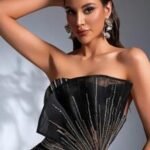 SD3184 Sparkling Sequin Strapless Draped Gown