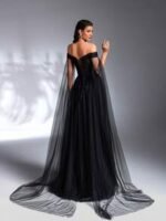 SD3183 Black Off-Shoulder Sequin Flared Gown - Image 4