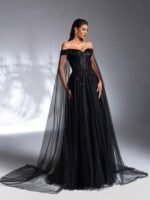 SD3183 Black Off-Shoulder Sequin Flared Gown - Image 7
