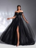 SD3183 Black Off-Shoulder Sequin Flared Gown - Image 6