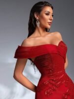 SD3191 Stretchy Heart Neckline Sequin Gown