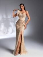 SD3189 Heavy Sequin Exaggerated Shoulder Mermaid Gown - Image 13