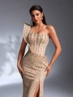 SD3189 Heavy Sequin Exaggerated Shoulder Mermaid Gown - Image 9