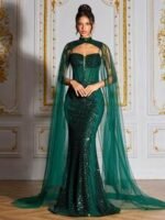 SD3204 Deep Green Sequin Beaded Deluxe Gown
