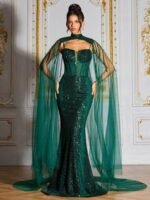 SD3204 Deep Green Sequin Beaded Deluxe Gown - Image 7