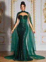 SD3204 Deep Green Sequin Beaded Deluxe Gown - Image 3
