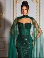 SD3204 Deep Green Sequin Beaded Deluxe Gown - Image 10