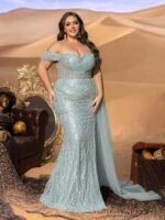 SD3241 Off-Shoulder Sequined Slit Gown - Image 11