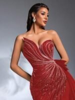 SD3180 Red Asymmetric Bustier Sequin Gown - Image 7