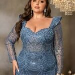 SD3237 Geometric Wave Beaded Mermaid Gown