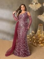 SD3255 One-Shoulder Striped Sequin Mermaid Gown - Image 11