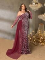 SD3255 One-Shoulder Striped Sequin Mermaid Gown - Image 9