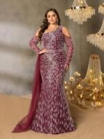 SD3255 One-Shoulder Striped Sequin Mermaid Gown - Image 13