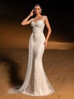 SD3224 V-Neck Long-Sleeve Beaded A-Line Gown - Image 5