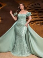 Gemini said SD3252 Off-Shoulder Floral Ruffle Tulle Gown - Image 2