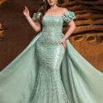 SD3233 Off-Shoulder Plus Floral Ruffle Gown