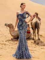 SD3231 Sparkly Beaded Lace-Up Mermaid Gown