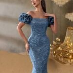 SD3221 Off-Shoulder Puff Sleeve Mermaid Gown