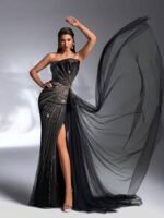 SD3184 Sparkling Sequin Strapless Draped Gown - Image 3