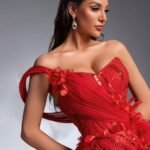 SD3205 Red 3D Floral Sequin Trailing Gown