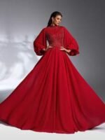 SD3176 Burgundy Lantern Sleeve Sequin Gown - Image 7