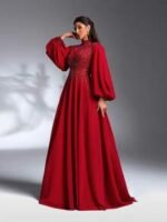 SD3176 Burgundy Lantern Sleeve Sequin Gown - Image 6
