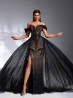 SD3177 Luxury Black & Gold Trailing Gown - Image 7