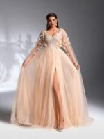 SD3208 Cloak Sleeve 3D Floral Mesh Gown - Image 6