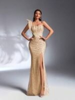 SD3189 Heavy Sequin Exaggerated Shoulder Mermaid Gown - Image 5
