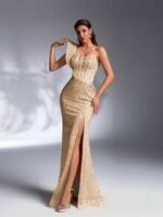 SD3189 Heavy Sequin Exaggerated Shoulder Mermaid Gown - Image 8