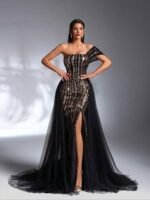 SD3200 Black & Gold Contrast 3D Shoulder Gown - Image 11