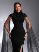 SD3172 Luxe Black High-Collar Sequin Gown - Image 7