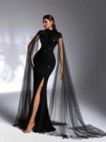 SD3172 Luxe Black High-Collar Sequin Gown - Image 5