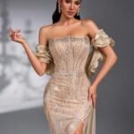 SD3203 Champagne Asymmetric Bustier 2-Piece Gown