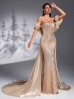 SD3203 Champagne Asymmetric Bustier 2-Piece Gown - Image 2