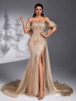 SD3203 Champagne Asymmetric Bustier 2-Piece Gown - Image 5
