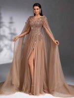 SD3175 Luxe Champagne Tulle Floral Gown - Image 5