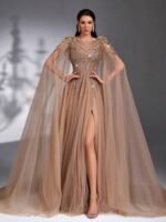 SD3175 Luxe Champagne Tulle Floral Gown - Image 4