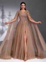 SD3175 Luxe Champagne Tulle Floral Gown - Image 2