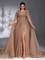 SD3175 Luxe Champagne Tulle Floral Gown - Image 6