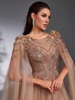 SD3175 Luxe Champagne Tulle Floral Gown - Image 12