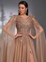 SD3175 Luxe Champagne Tulle Floral Gown - Image 11