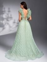 SD3190 Spring Green Handmade Applique Flared Gown - Image 6