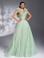 SD3190 Spring Green Handmade Applique Flared Gown - Image 8