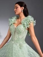 SD3190 Spring Green Handmade Applique Flared Gown - Image 12