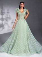 SD3190 Spring Green Handmade Applique Flared Gown - Image 9