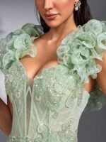 SD3190 Spring Green Handmade Applique Flared Gown - Image 2