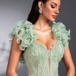 SD3190 Spring Green Handmade Applique Flared Gown