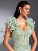 SD3190 Spring Green Handmade Applique Flared Gown